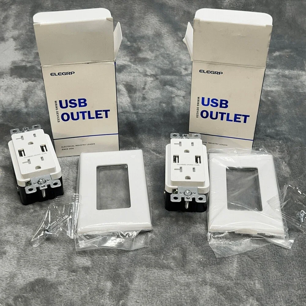 ELEGRP Lot of 2 USB Wall Outlet Receptacle 20A High Speed Charger Port Plate